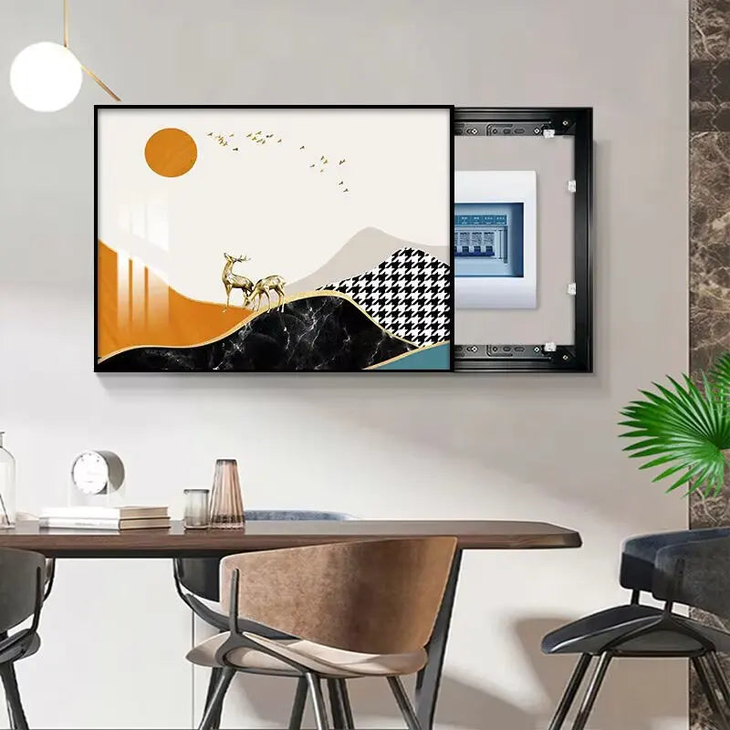 Modern Home Decorative Wall Art Printed Electric Meter Box Crystal Porcelain Painting Advanced Security Canvas Base