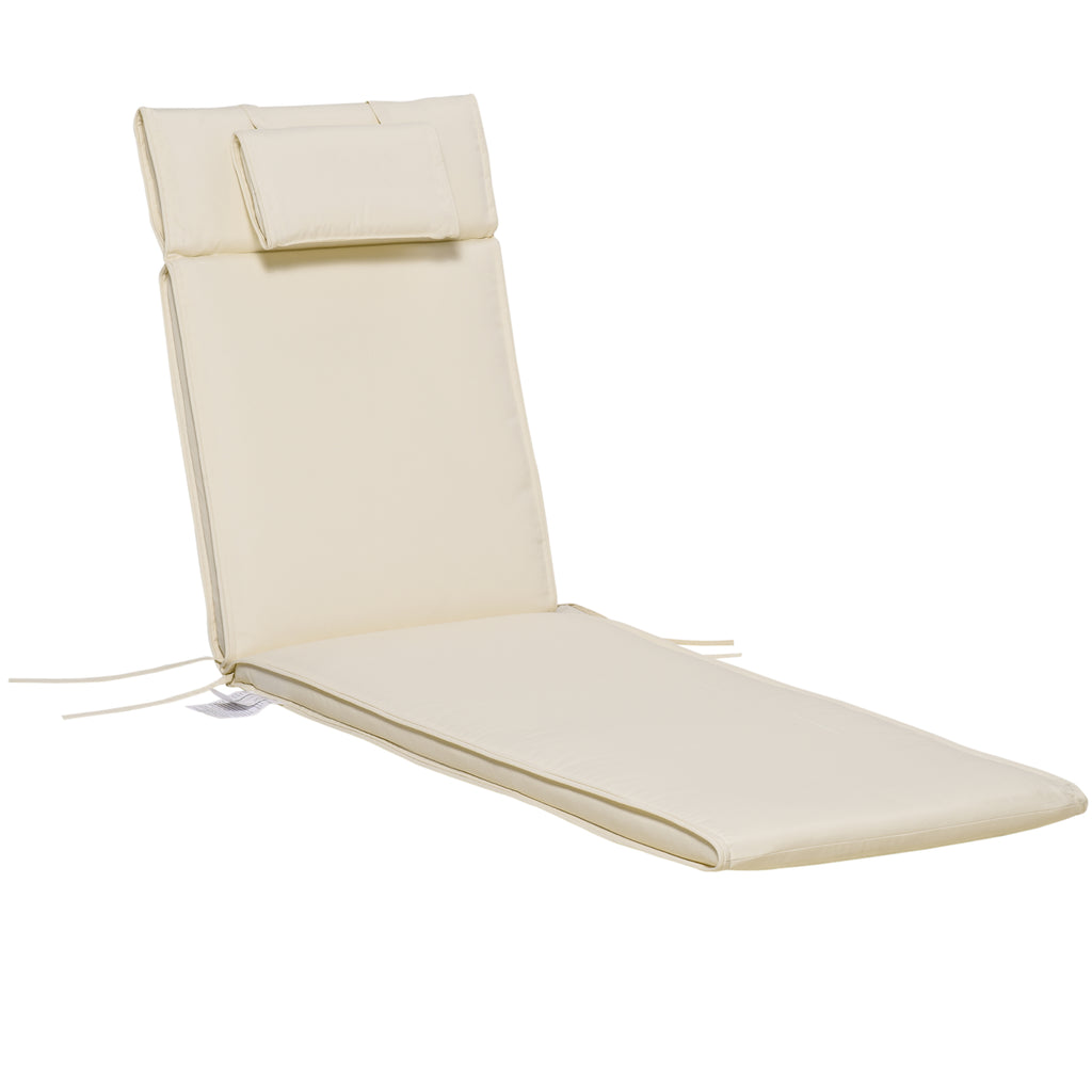 DodiOnline Garden Sun Lounger Cushion Replacement Thick Sunbed Reclining Chair Relaxer Pad with Pillow - Cream White