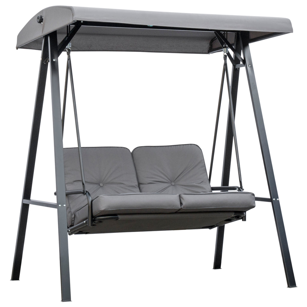 DodiOnline 2 Seater Garden Swing Chair with Adjustable Tilting Canopy, Outdoor Hammock Bench with Steel Frame for Patio, Grey
