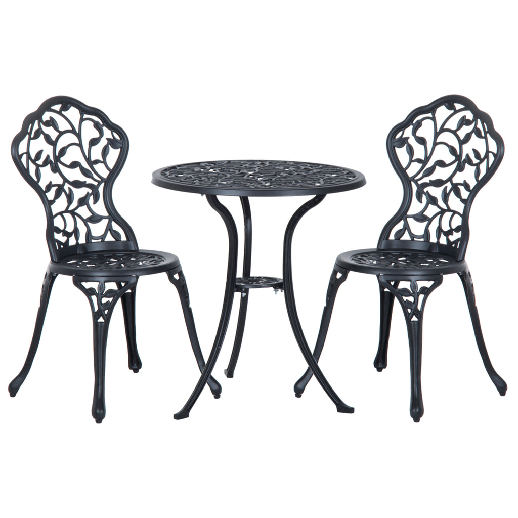 DodiOnline 3 Pcs Aluminium Bistro Set Outdoor Furniture Dining Table Chairs Antique Outdoor Seat Patio Seater Black