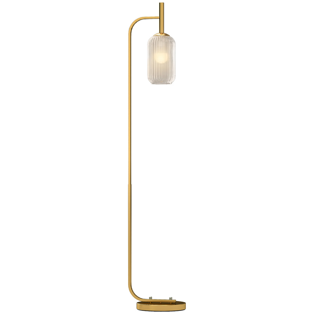 DodiOnline Floor Lamp for Living Room with Glass Lampshade, Modern Standing Lamp with Foot Switch for Bedroom, Bulb not Included, Gold Tone