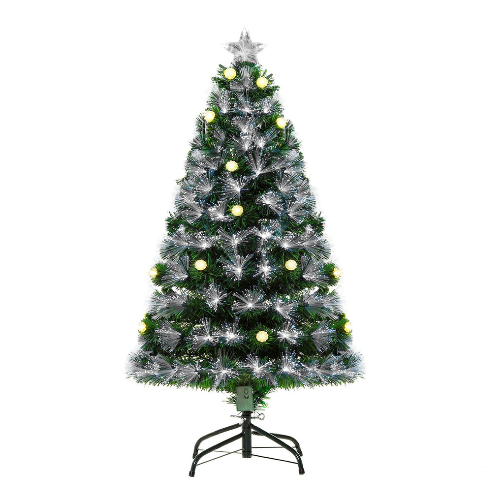 DodiOnline 4ft White Light Artificial Christmas Tree w/ 130 LEDs Star Topper Tri-Base Full Bodied Seasonal Decoration Pre-Lit Home