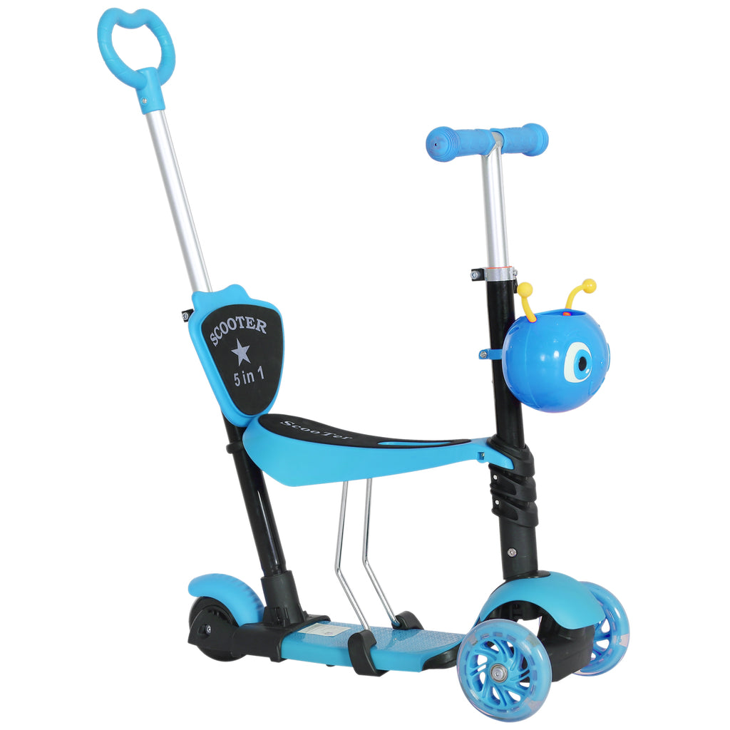 DodiOnline 5 in1 Kids  Scooter 3 Wheel Toddler scooter Kick Scooter with Adjustable Handlebar, Removable Seat & Back Rest for 18 Month+, Blue