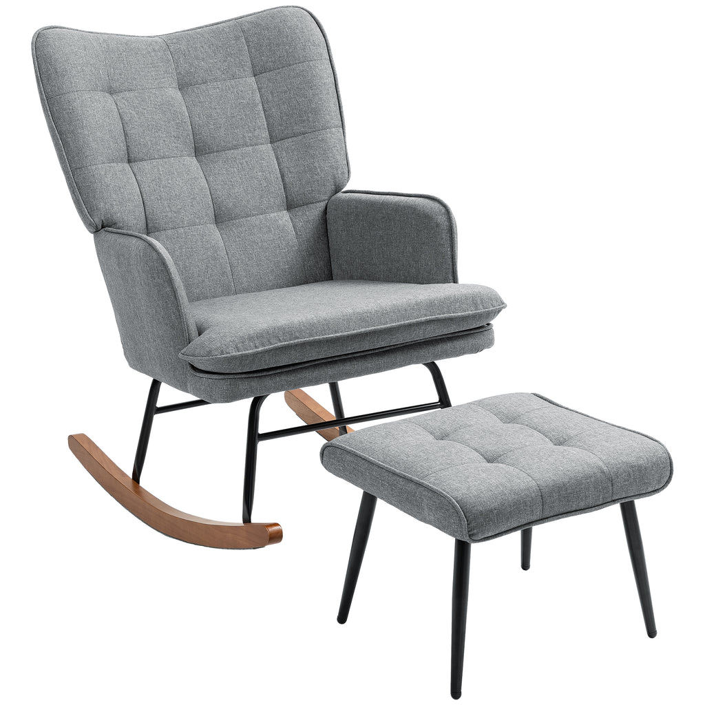 DodiOnline Linen-Look Rocking Chair and Ottoman Set - Grey