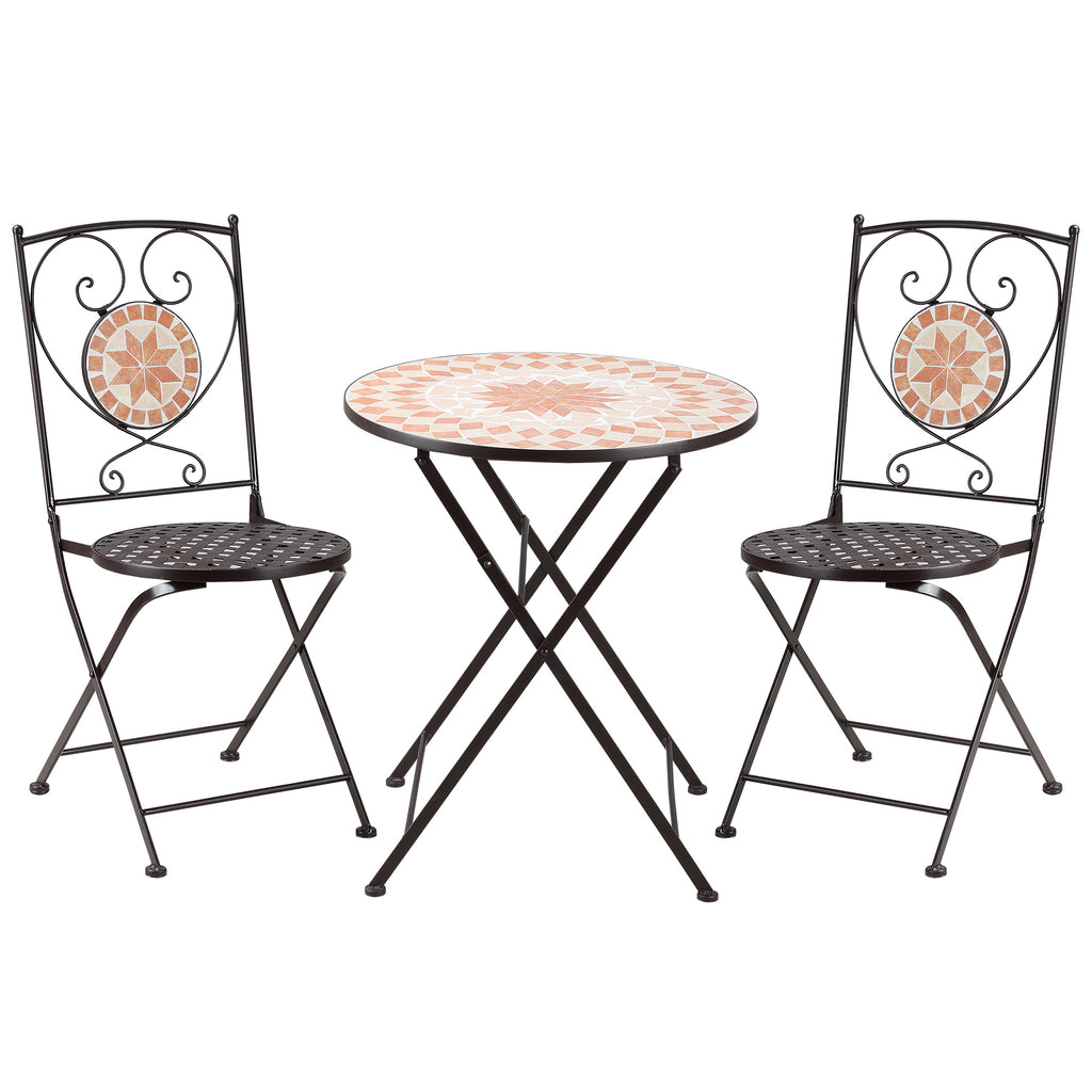 DodiOnline 3 Piece Mosaic Bistro Set, 2 Folding Chairs & 1 Round Table Outdoor Furniture for Outdoor, Balcony, Poolside, Yellow