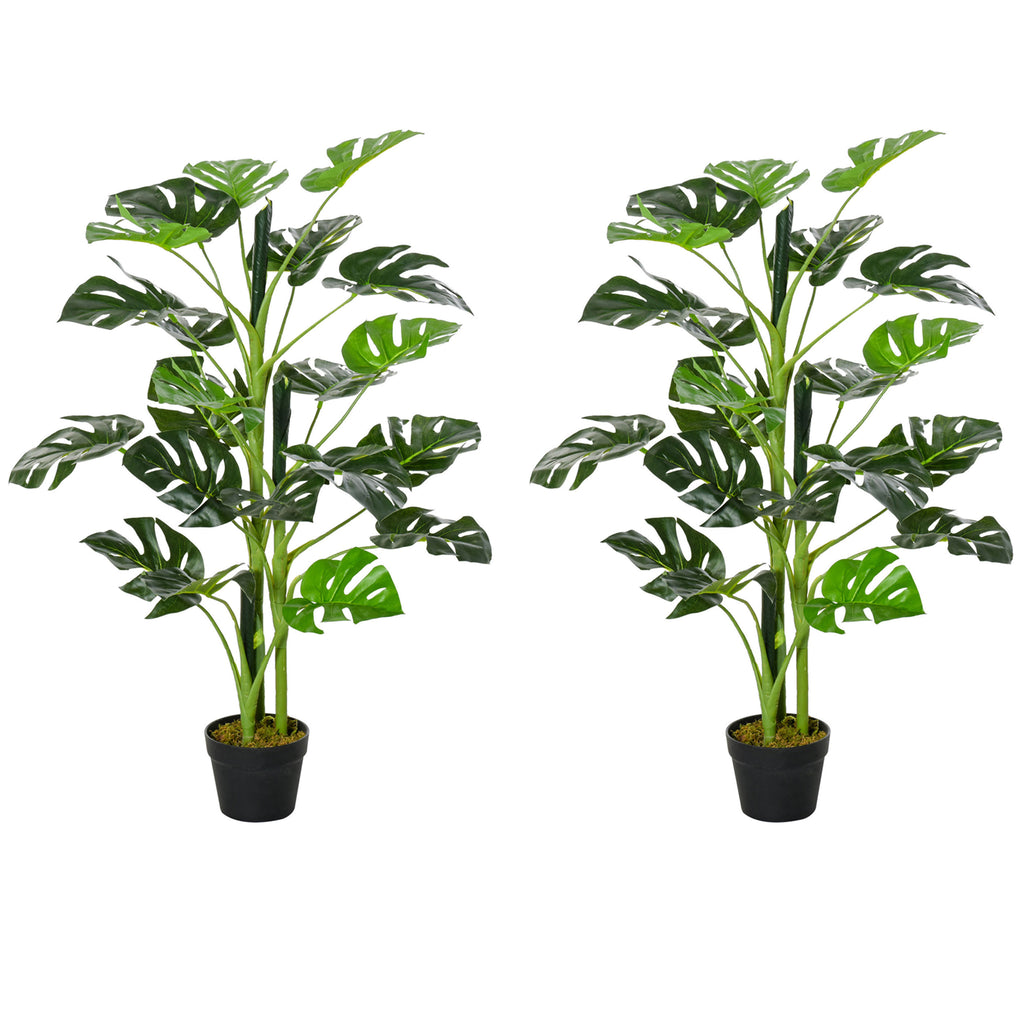 DodiOnline 100cm/3.3FT Artificial Monstera Tree Decorative Cheese Plant 21 Leaves with Nursery Pot, Fake Tropical Palm Tree for Indoor Outdoor Décor, Set of 2