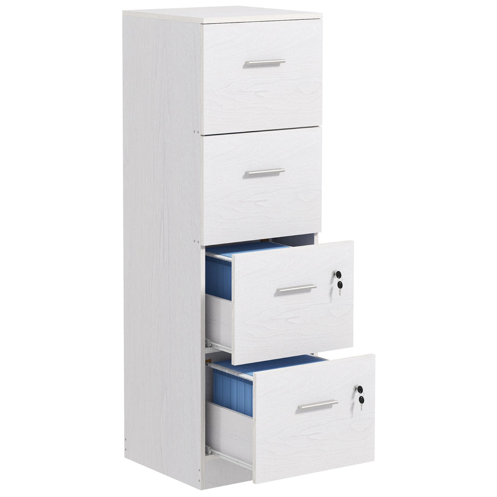 DodiOnline Four-Drawer Lockable Filing Cabinet - White Wood Effect