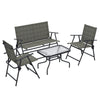 DodiOnline Outdoor 4 Pieces Patio Furniture Set with Breathable Mesh Fabric Seat & Backrest, Garden Set with Two Foldable Armchairs, a Loveseat & Glass Top Table, Mixed Brown