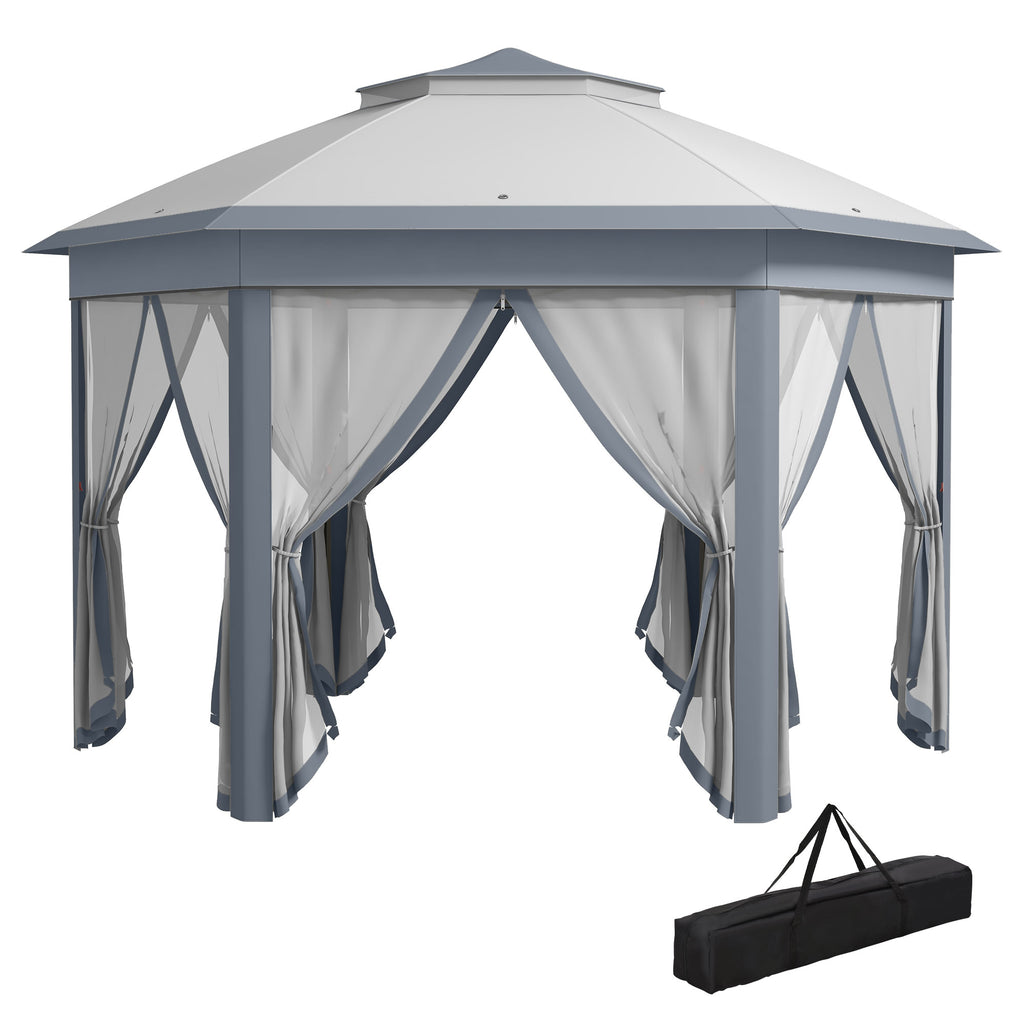 DodiOnline 3 x 4m Metal Frame Hexagon Gazebo, with Curtains - Grey