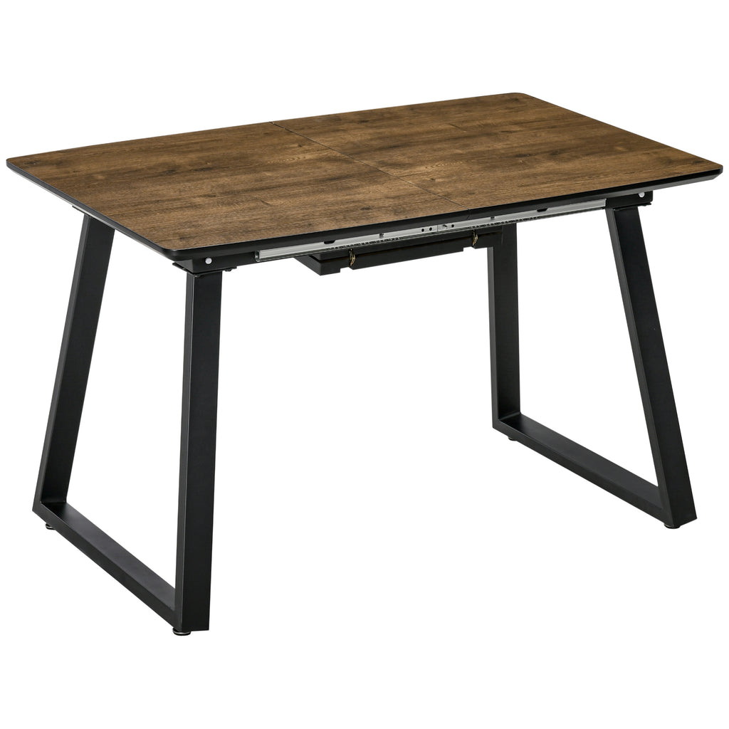 DodiOnline Extendable Dining Table Rectangular Wood Effect Tabletop for 4-6 People with Steel Frame & Hidden Leaves for Kitchen, Dining Room, Living Room