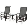 DodiOnline 3 Pieces Garden Gliding Chair Set, Metal Frame 2 Single Armchair Swing Seater and 1 Glass Top Coffee Table w/ Breath Mesh Fabric Seat, Brown