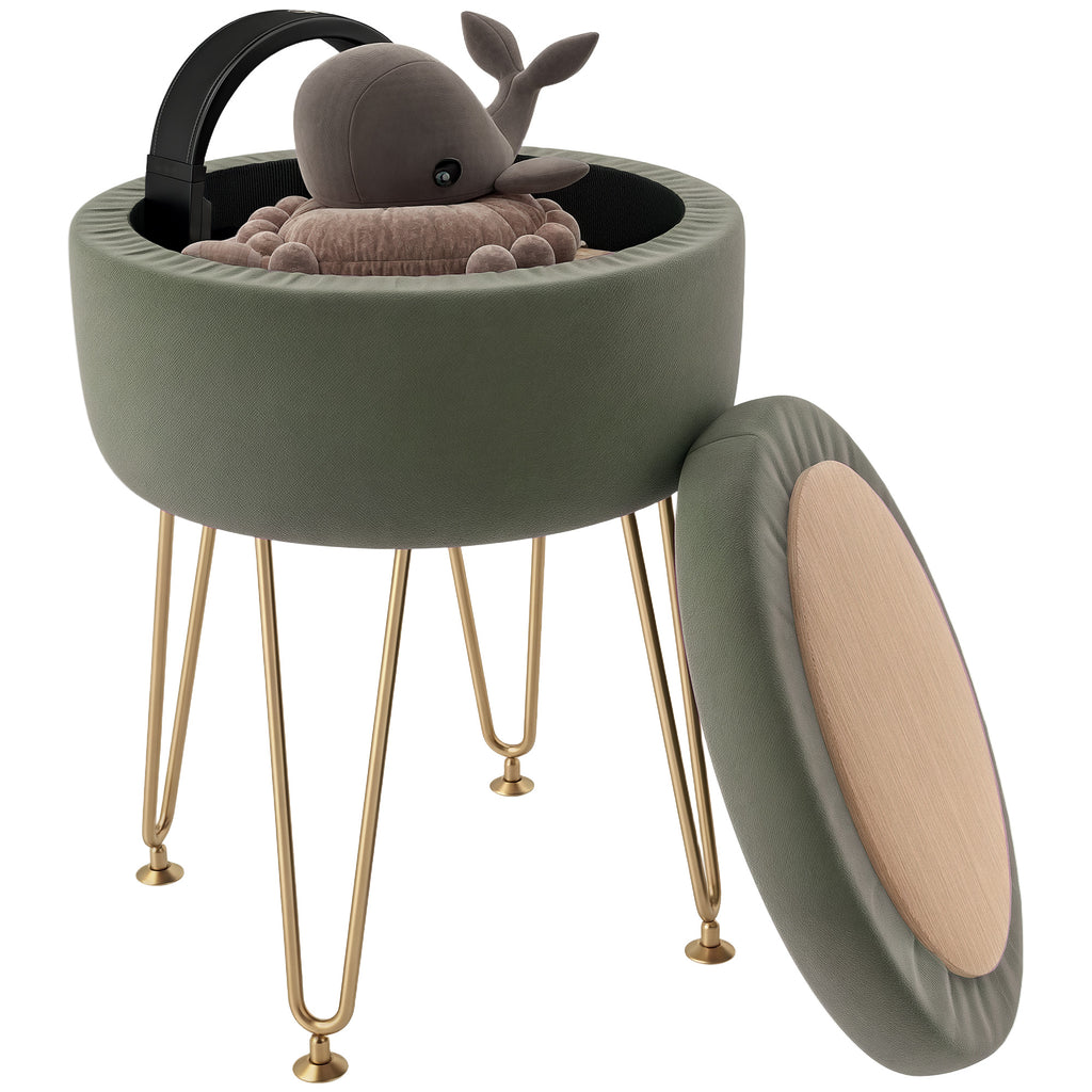 DodiOnline 5L Velvet-Feel Storage Ottoman - Green