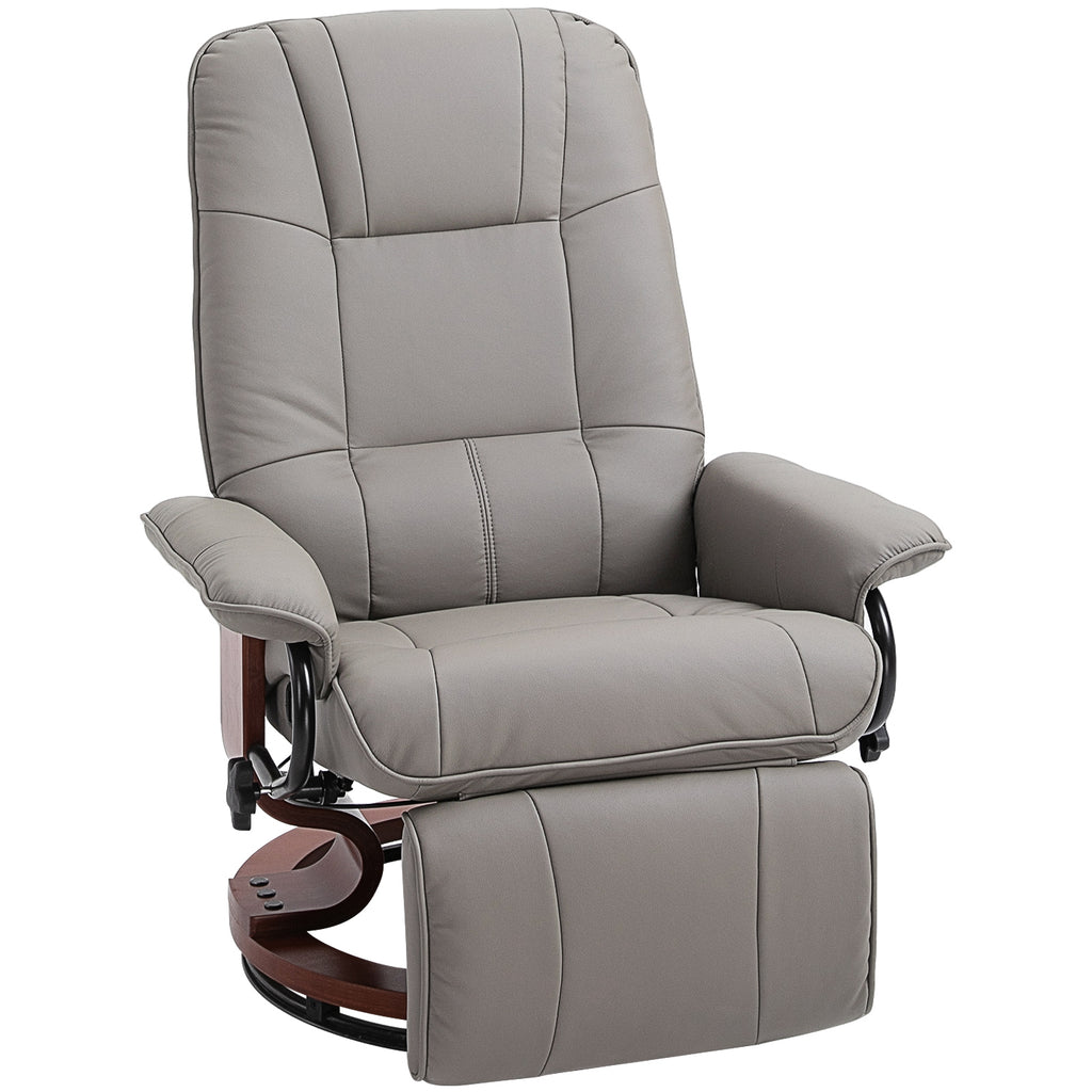 DodiOnline Manual Recliner Chair Armchair Sofa with Faux Leather Upholstered Wooden Base for Living Room Bedroom, Grey