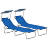 DodiOnline Outdoor Foldable Sun Lounger Set of 2, 4 Level Adjustable Backrest Reclining Sun Lounger Chair with Angle Adjust Sun Shade Awning for Beach, Garden, Patio, Blue