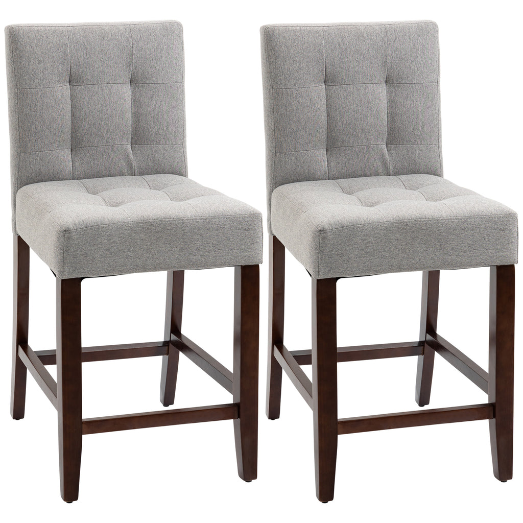 DodiOnline Modern Fabric Bar Stools Set of 2, Thick Padding Kitchen Stool, Bar Chairs with Tufted Back, Wood Legs, Grey