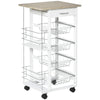 DodiOnline Rolling Kitchen Cart, Utility Storage Cart with 4 Basket Drawers & Side Racks, Wheels for Dining Room, Natural and White
