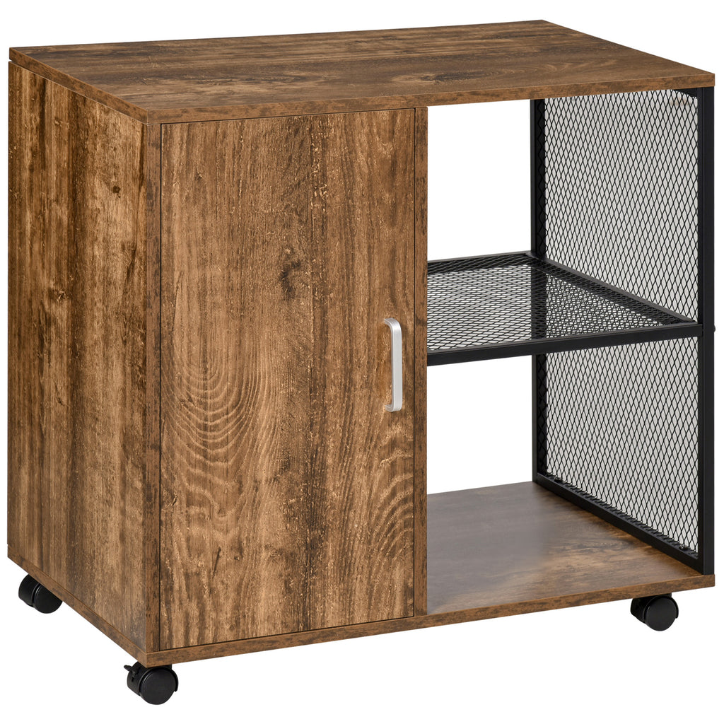 DodiOnline Printer Stand Home Office Mobile Storge File Cabinet Organizer with Castors, Door, Vintage Brown