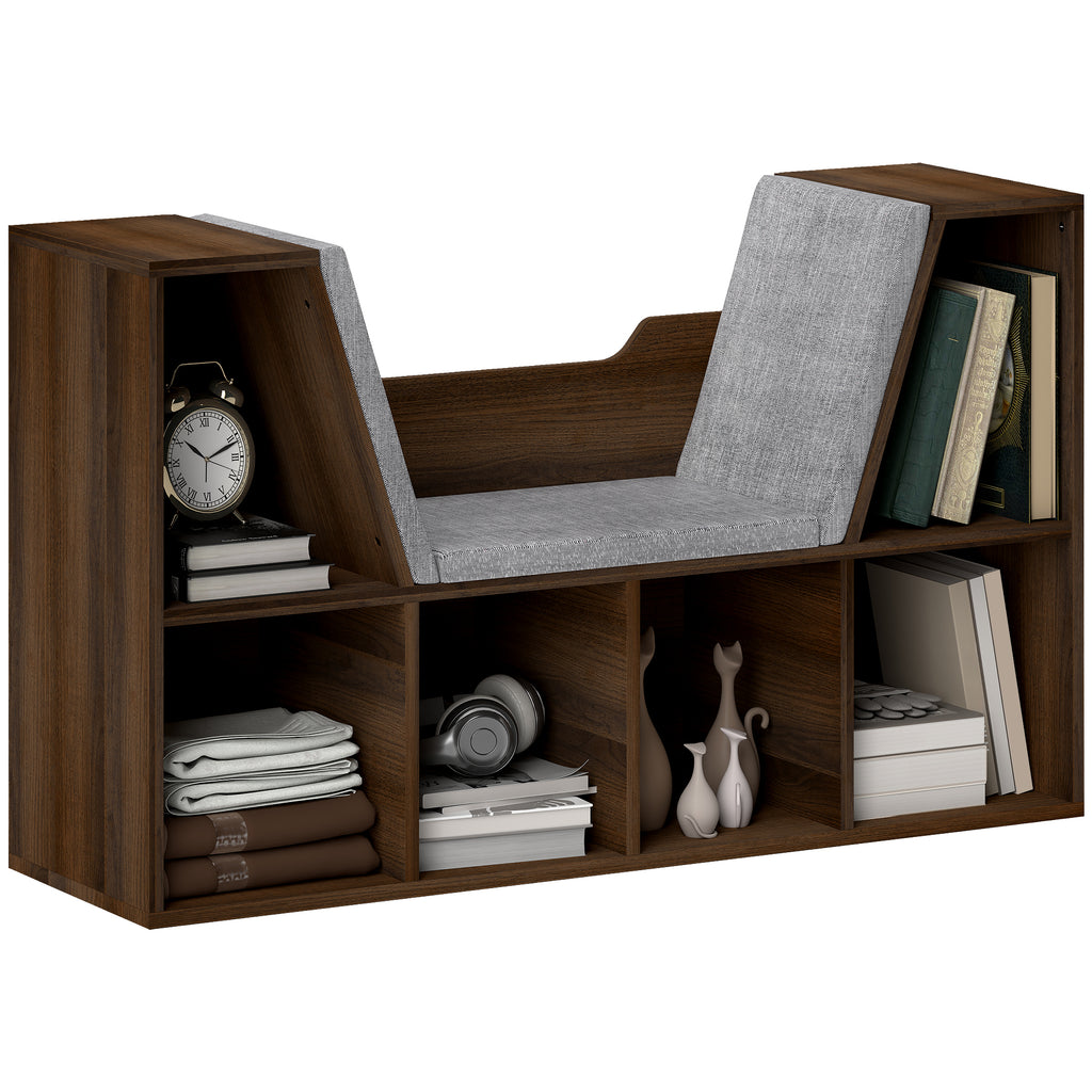 DodiOnline Bookcase Storage Shelf with Cushioned Reading Seat, Cube Bookshelf Organizer for Bedroom Living Room, Chestnut