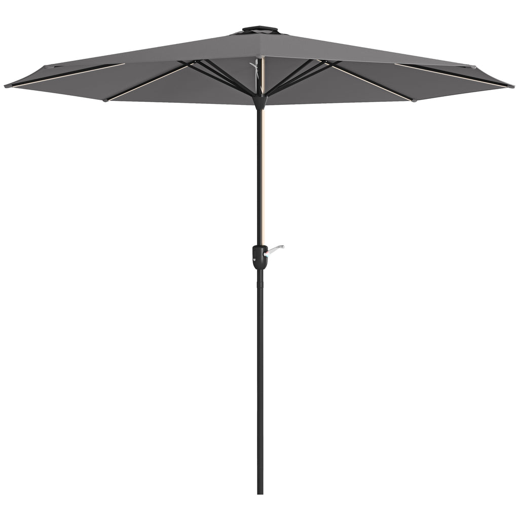 DodiOnline 2.65m Garden Parasol, with LED Lights - Dark Grey