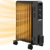 DodiOnline 2000W Oil Filled Radiator, 9 Fin, Portable Electric Heater with 3 Heat Settings, Safety Cut-Off and Wheels, Grey