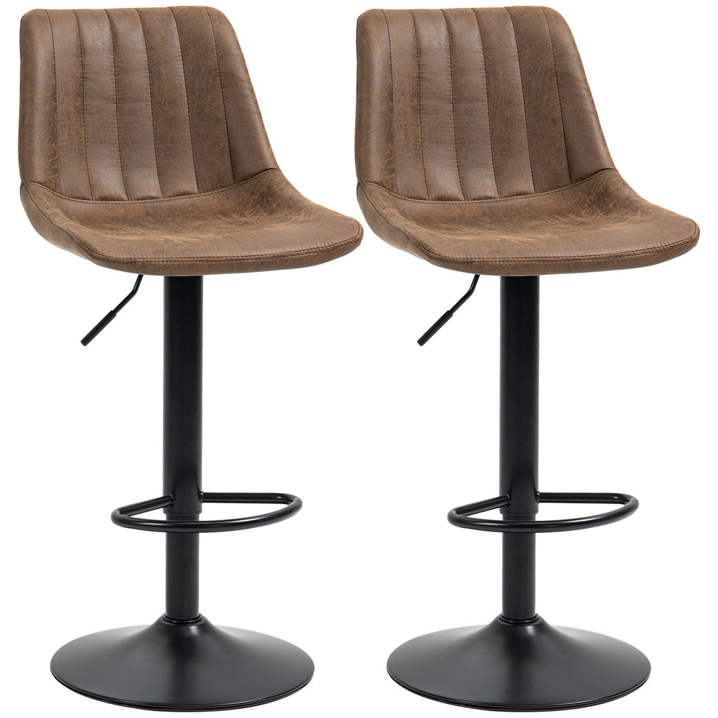 DodiOnline Bar Stools Set of 2, Swivel Counter Height Barstools with Back, Adjustable Bar Chairs, Breakfast Dining Stools for Kitchen Island Counter with Adjustable Steel Footrest & Base, Brown