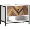 DodiOnline Under Sink Bathroom Cabinet, Rustic Under Sink Cabinet with Herringbone Doors and Open Compartment for Basin with or without Pedestal, 80 x 40 x 60cm, Cream White