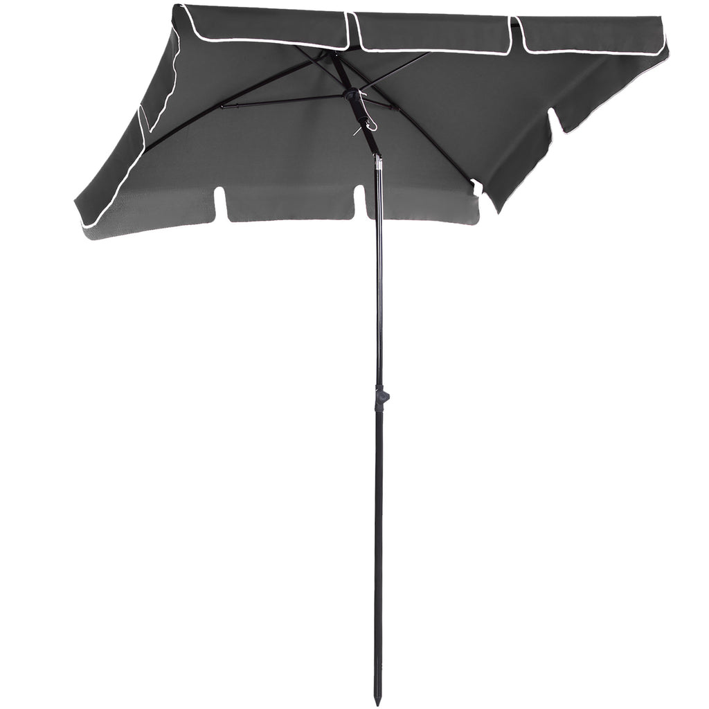 DodiOnline Garden Parasol Umbrella, Outdoor Market Table Umbrella with Ruffles & Aluminium Pole, Rectangular Tilting Parasol Sun Shade Canopy, 2 x 1.3m, Grey