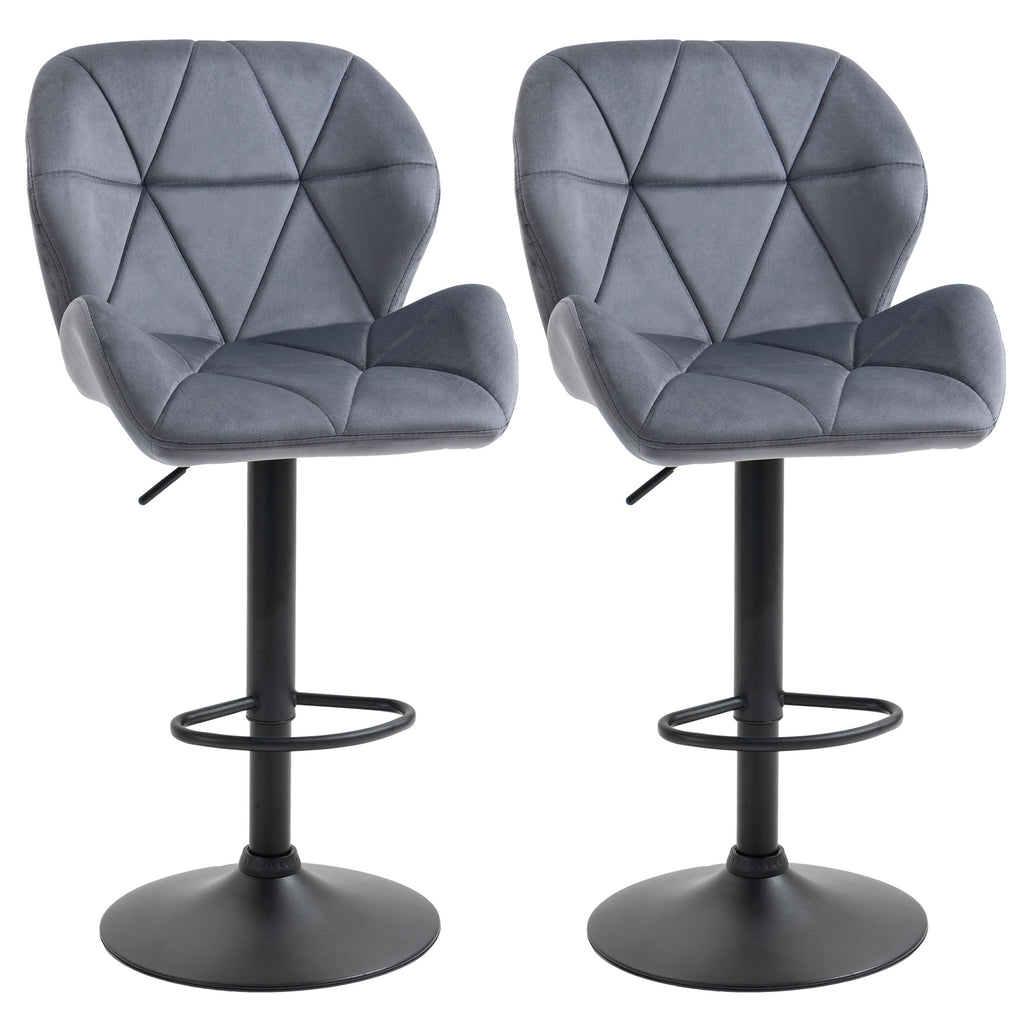 DodiOnline Adjustable Bar Stools Set of 2, Armless Upholstered Swivel Counter Chairs, Barstools with Back, Footrest, Dark Grey