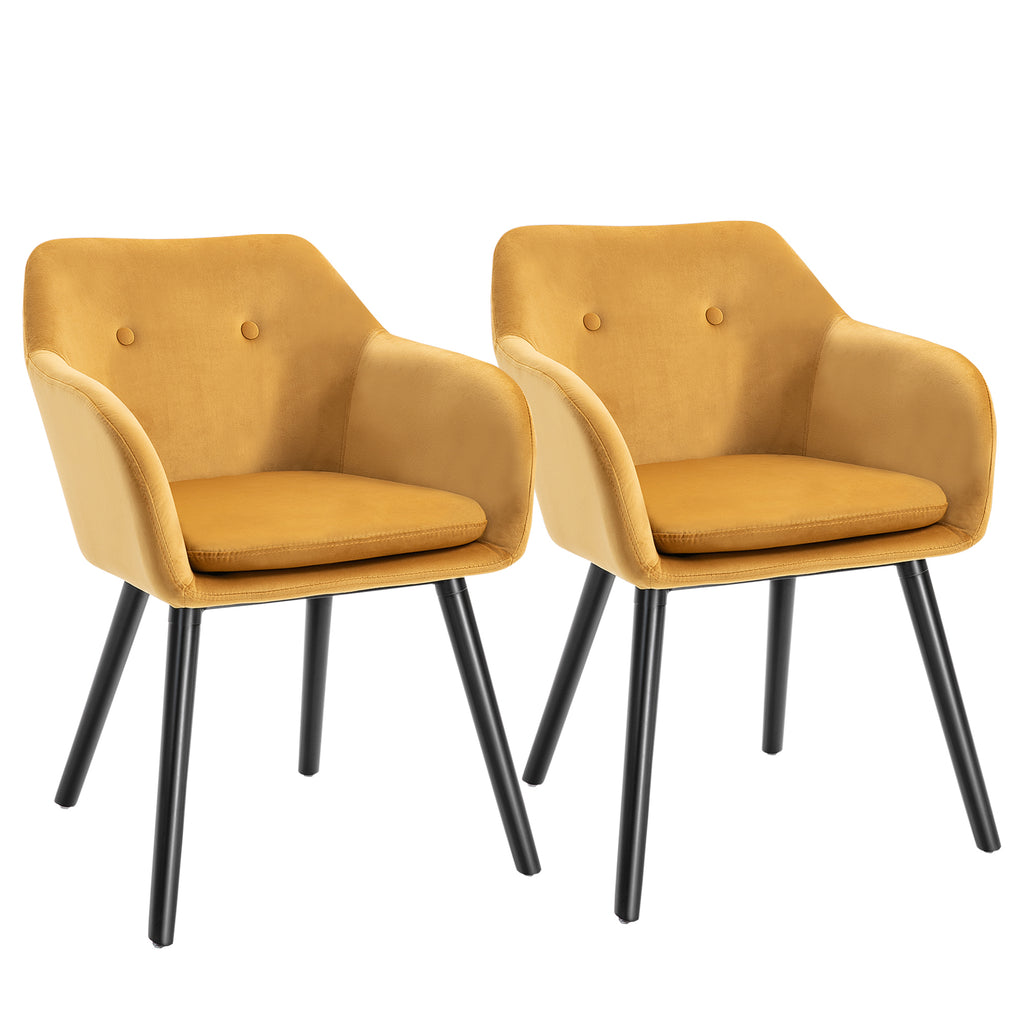 DodiOnline Dining Chairs Set of 2 Modern Upholstered Fabric Velvet-Touch Leisure Chairs with Backrest and Armrests, Lounge Reception Chairs for Home Office Kitchen Counter, Yellow