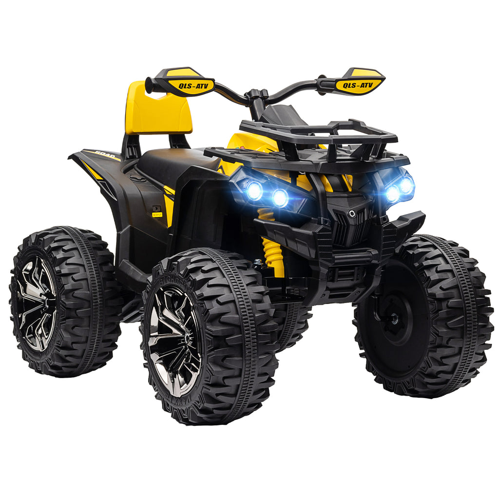 DodiOnline 12V Quad Bike ATV with LED Lights, Music, Backrest, Forward, Backward, Yellow