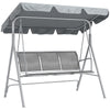 DodiOnline Metal Garden Swing Chair, 3-Seater Swing Seat, Patio Hammock Bench Canopy Lounger, Light Grey