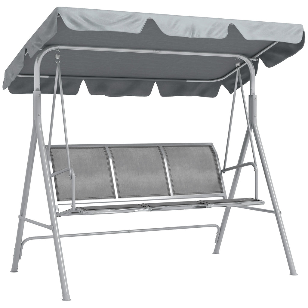 DodiOnline Metal Garden Swing Chair, 3-Seater Swing Seat, Patio Hammock Bench Canopy Lounger, Light Grey