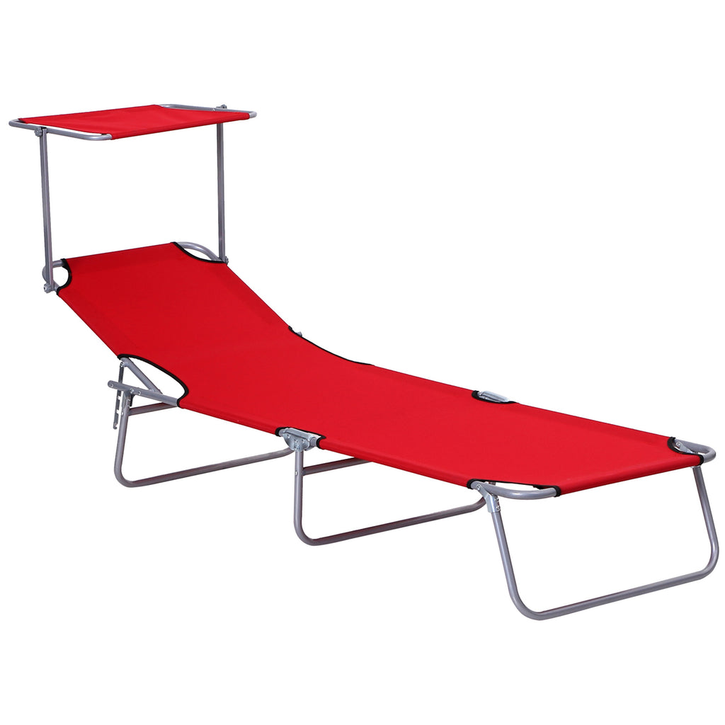 DodiOnline Folding Sun Lounger, Lounge Chairs Reclining Sleeping Bed with Adjustable Sun Shade Awning for Beach, Patio