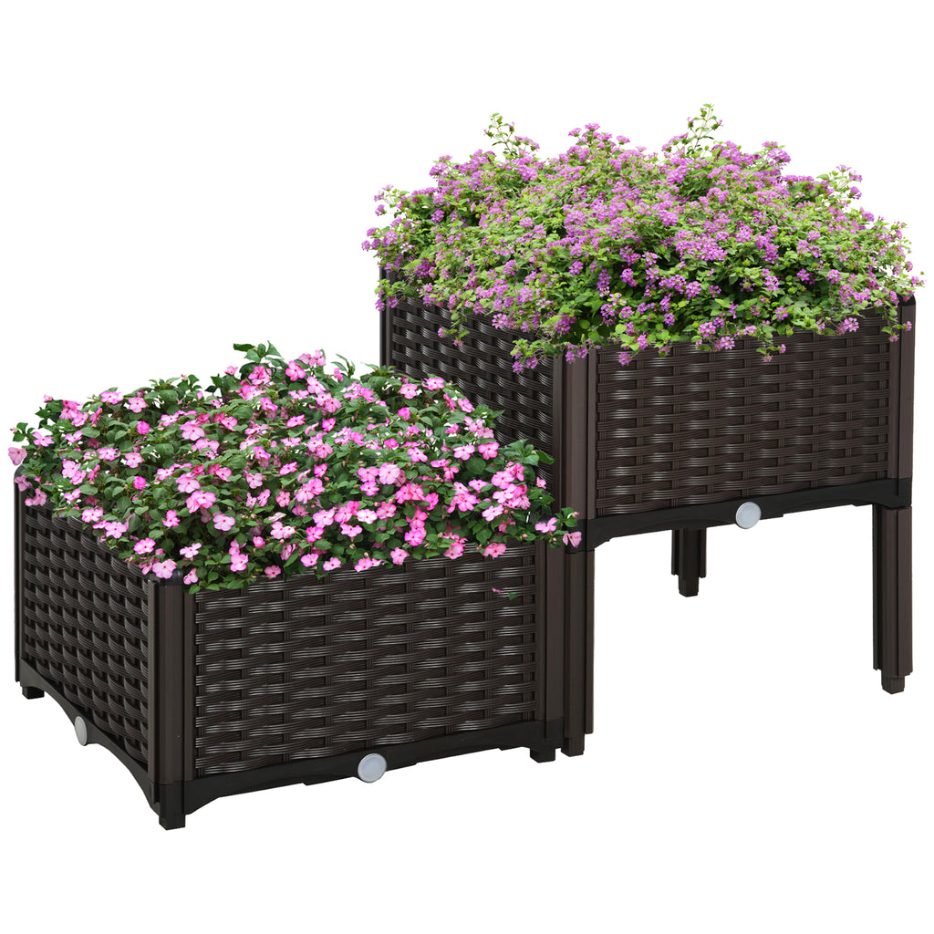 DodiOnline Set of 2 26L Garden Raised Bed Elevated Patio Flower Plant Planter Box PP Vegetables Planting Container, Brown