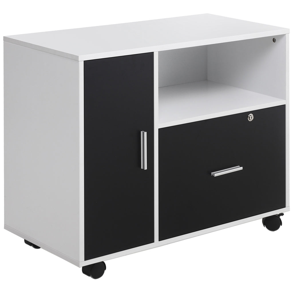 DodiOnline Multi-Compartment Office Storage Cabinet, with File Hangers - Black/White