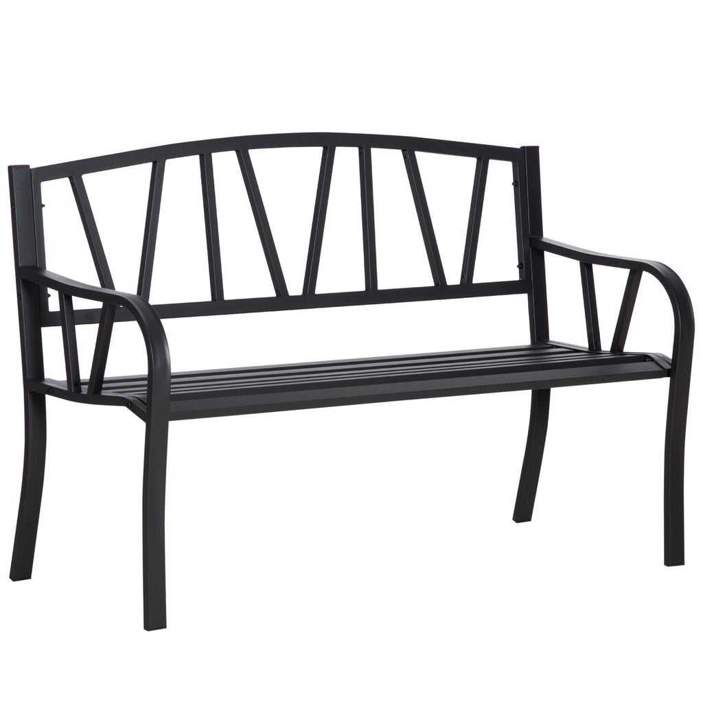 DodiOnline 2-Seater Garden Bench Metal Loveseat w/ Decorative Backrest Ergonomic Armrest