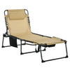 DodiOnline Folding Sun Lounge with 5-level Reclining Back, Outdoor Tanning Chair with Reading Hole, Outdoor Sun Lounge with Side Pocket, Headrest, for Beach, Yard, Patio, Beige