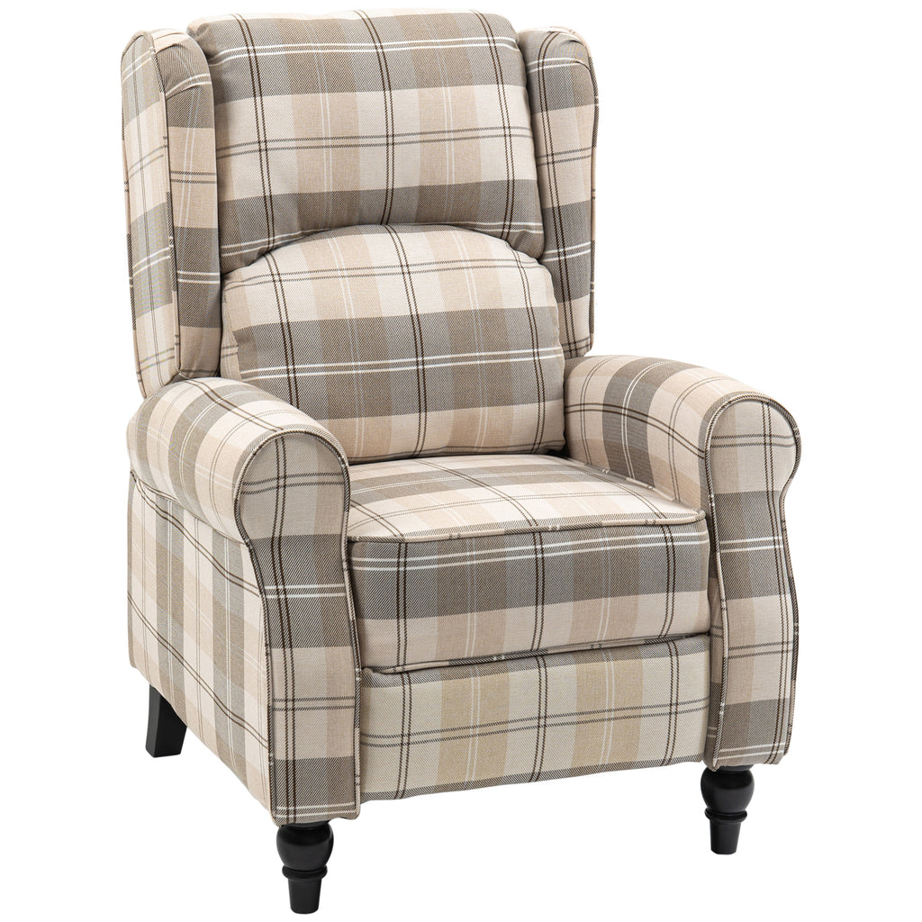 DodiOnline Wingback Recliner Armchair for Living Room, Pushback Reclining Chair with Round Armrests, Footrest and Rubber Wood Legs, Khaki