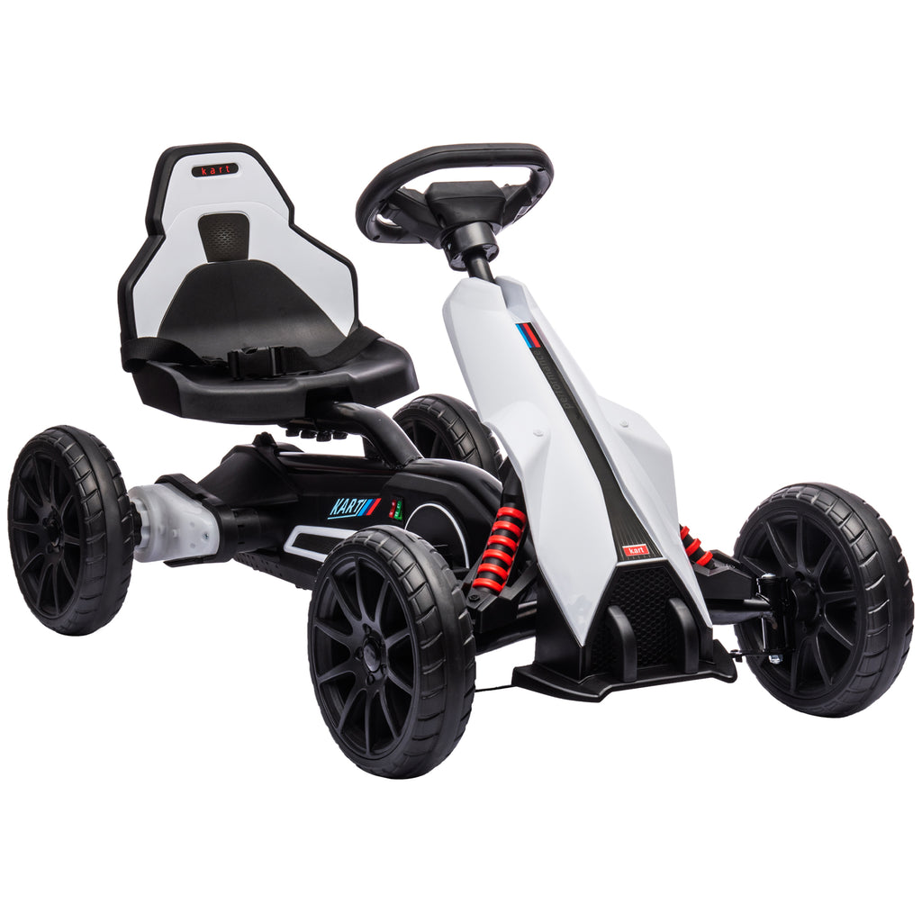 DodiOnline 12V Electric Go Kart for Kids, Ride-On Racing Go Kart with Forward Reversing, Rechargeable Battery, 2 Speeds, for Boys Girls Aged 3-8 Years Old - White