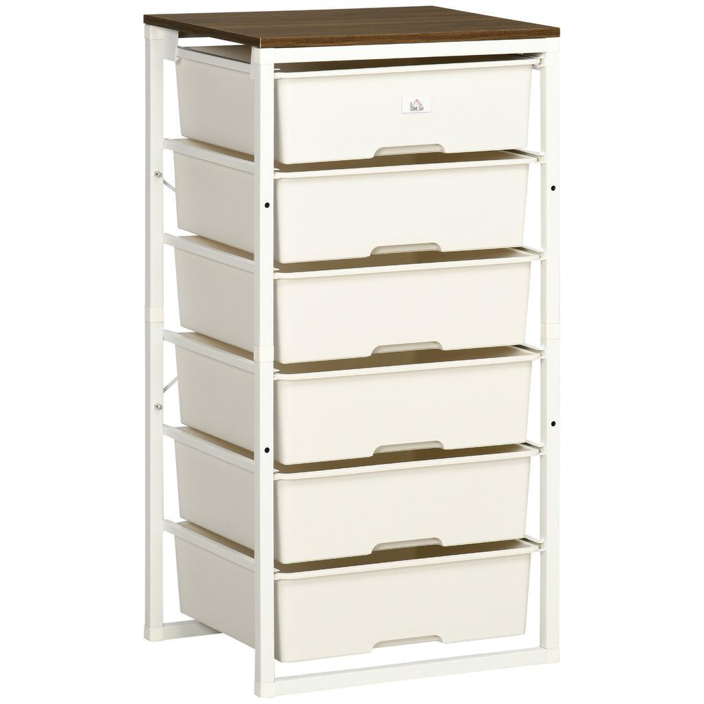 DodiOnline Bedroom Chest of Drawers, 6-Drawer Dresser, Tall Storage Drawer Unit with Steel Frame for Living Room, White
