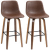 DodiOnline Bar Stools Set of 2, Breakfast Bar Chairs, PU Leather Upholstered Kitchen Stools with Backs and Wood Legs, Brown