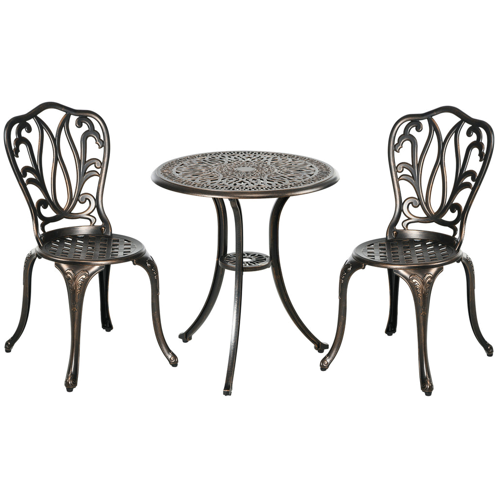 DodiOnline 3 Piece Garden Bistro Set Aluminium Outdoor Furniture Set for 2 Patio Chairs and Table with Umbrella Hole Bronze Tone
