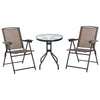 DodiOnline 3 Piece Outdoor Bistro Set, Patio Conversation Furniture Set with 2 Folding Backrest Adjustable Armchairs and Glass Top Coffee Table, Brown