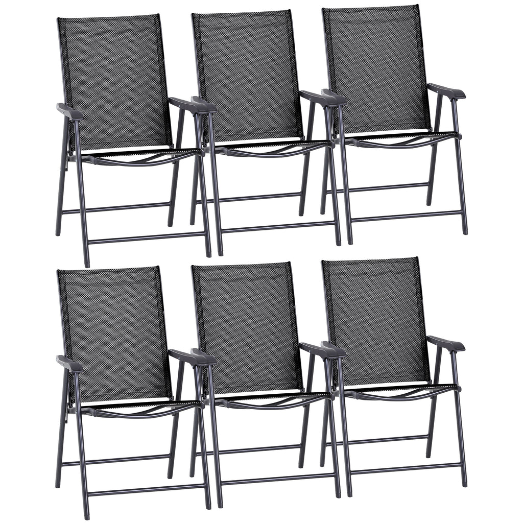DodiOnline Set of 6 Folding Garden Chairs, Metal Frame Garden Chairs Outdoor Patio Park Dining Seat with Breathable Mesh Seat, Black