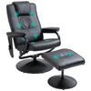 DodiOnline Swivel Recliner Chair and Footstool, Faux Leather Massage Recliner Armchair with Remote Control and Round Wrapped Base, Black