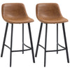 DodiOnline Bar Stools Set of 2, Industrial Kitchen Stool, Upholstered Bar Chairs with Back, Steel Legs, Brown