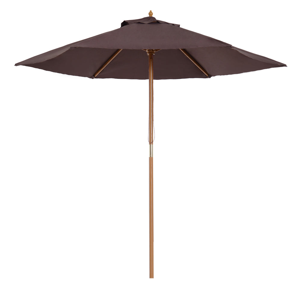 DodiOnline 2.5m Wood Garden Parasol Sun Shade Patio Outdoor Wooden Umbrella Canopy Coffee