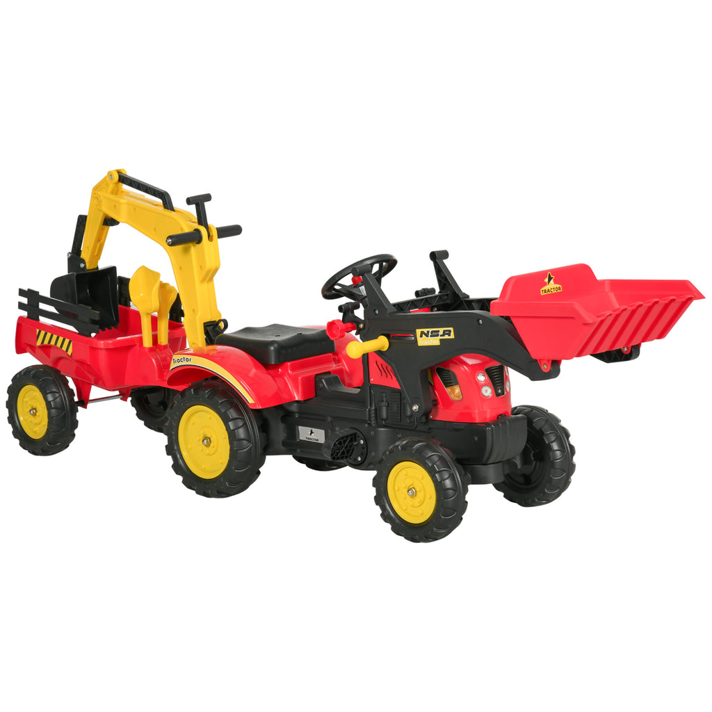 DodiOnline Kids Children Pedal Go Kart Ride On Toy Car Excavator Tractor w/ Moving Bucket Steering Wheel Removable Digger For 3 - 6 Years