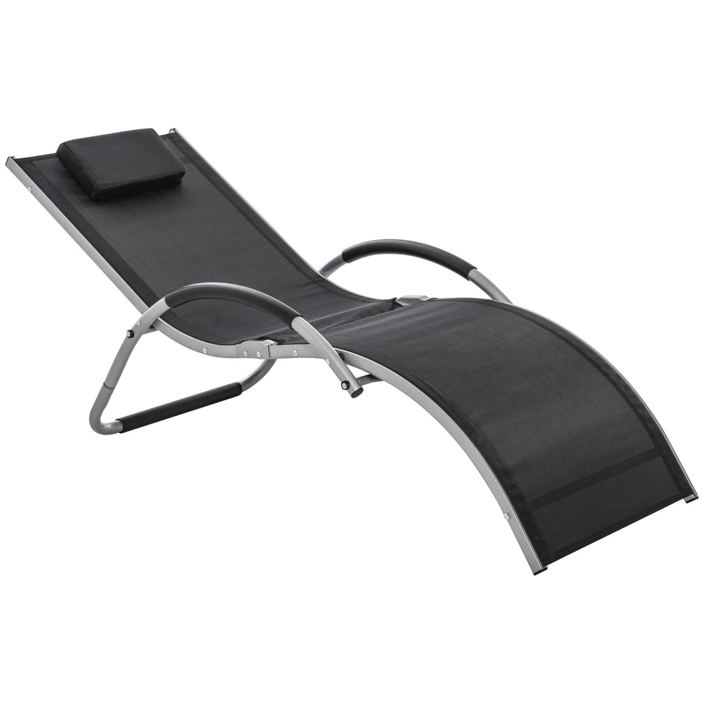 DodiOnline Sun Lounger Reclining Chair Portable Armchair with Pillow for Garden Patio Outside Aluminium Frame, Black