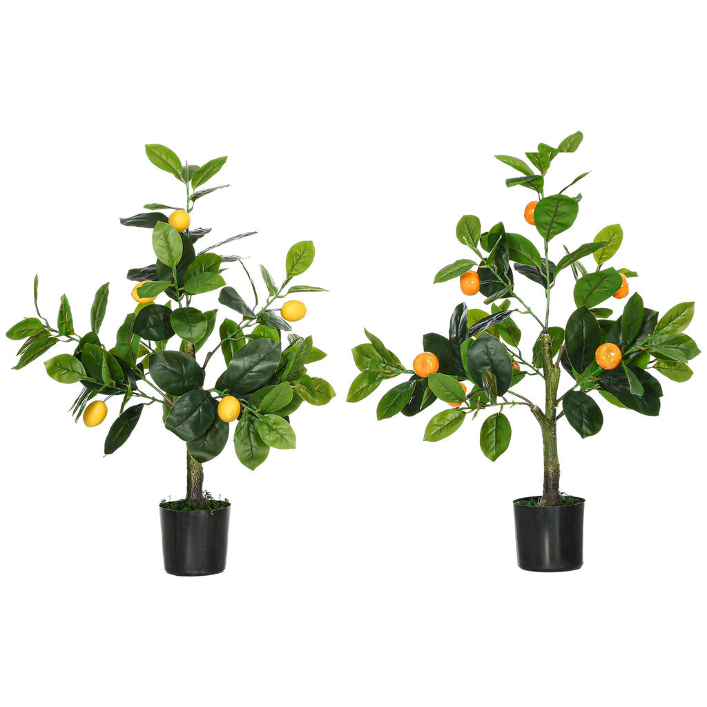 DodiOnline Set of 2 Artificial Plants, Lemon and Orange Tree with Pot, for Home Indoor Decor, 60cm